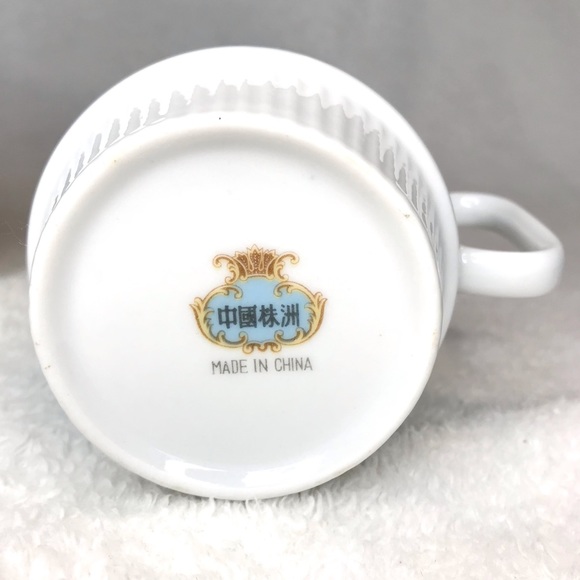 4 Vintage Chinese stackable coffee tea espresso mugs teal blue pattern gold trim - Picture 7 of 7